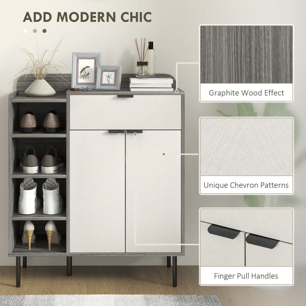 Sleek Hallway Shoe Cabinet - Stylish Grey Wood, Adjustable Shelves