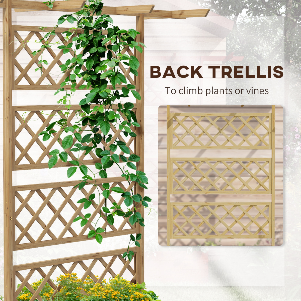Wooden Trellis Planter - Raised Bed for Climbing Plants, Natural Finish
