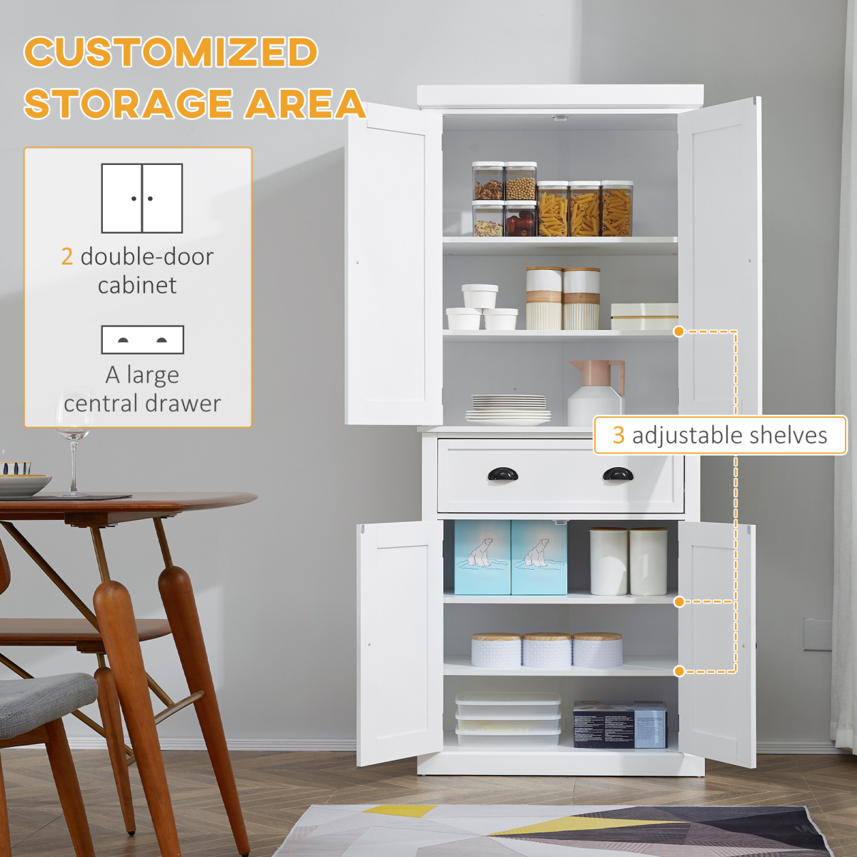 Elegant MDF Freestanding Kitchen Pantry Cabinet - Maximize Storage in Style