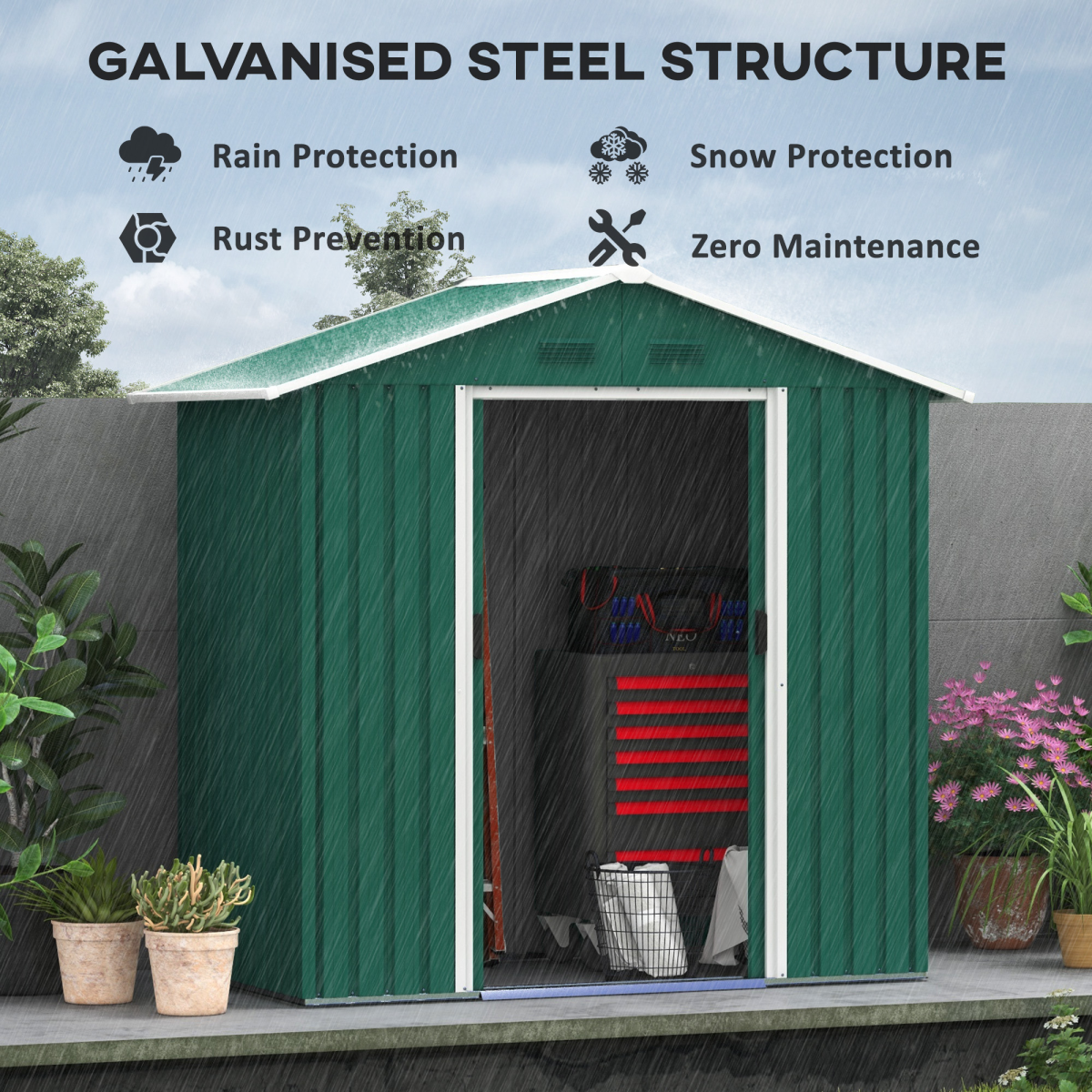 6.5x3.5ft Metal Garden Shed - Rainproof, Lockable, Double Doors