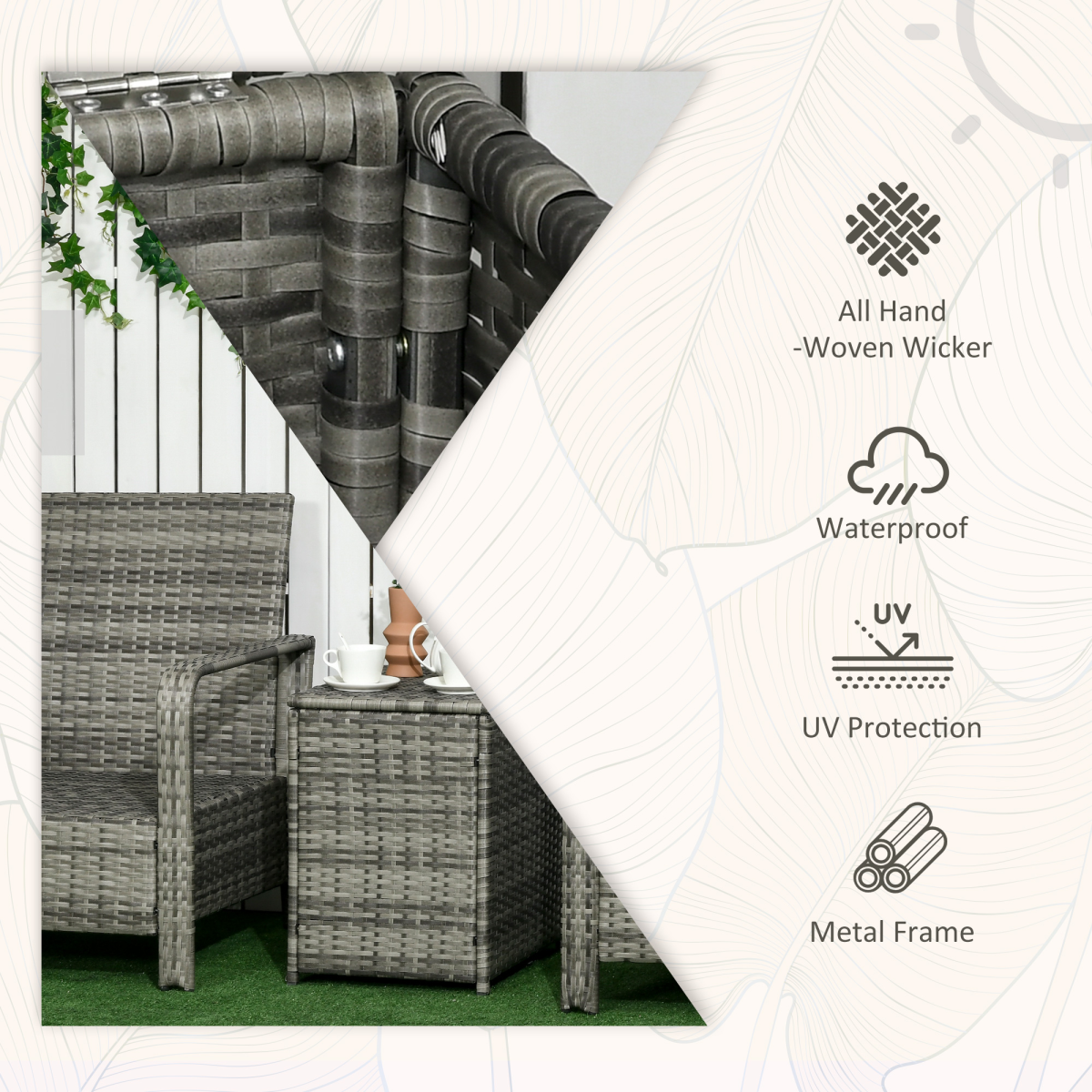 Mixed Grey PE Rattan Outdoor Sofa Set with 2 Chairs & Storage Table
