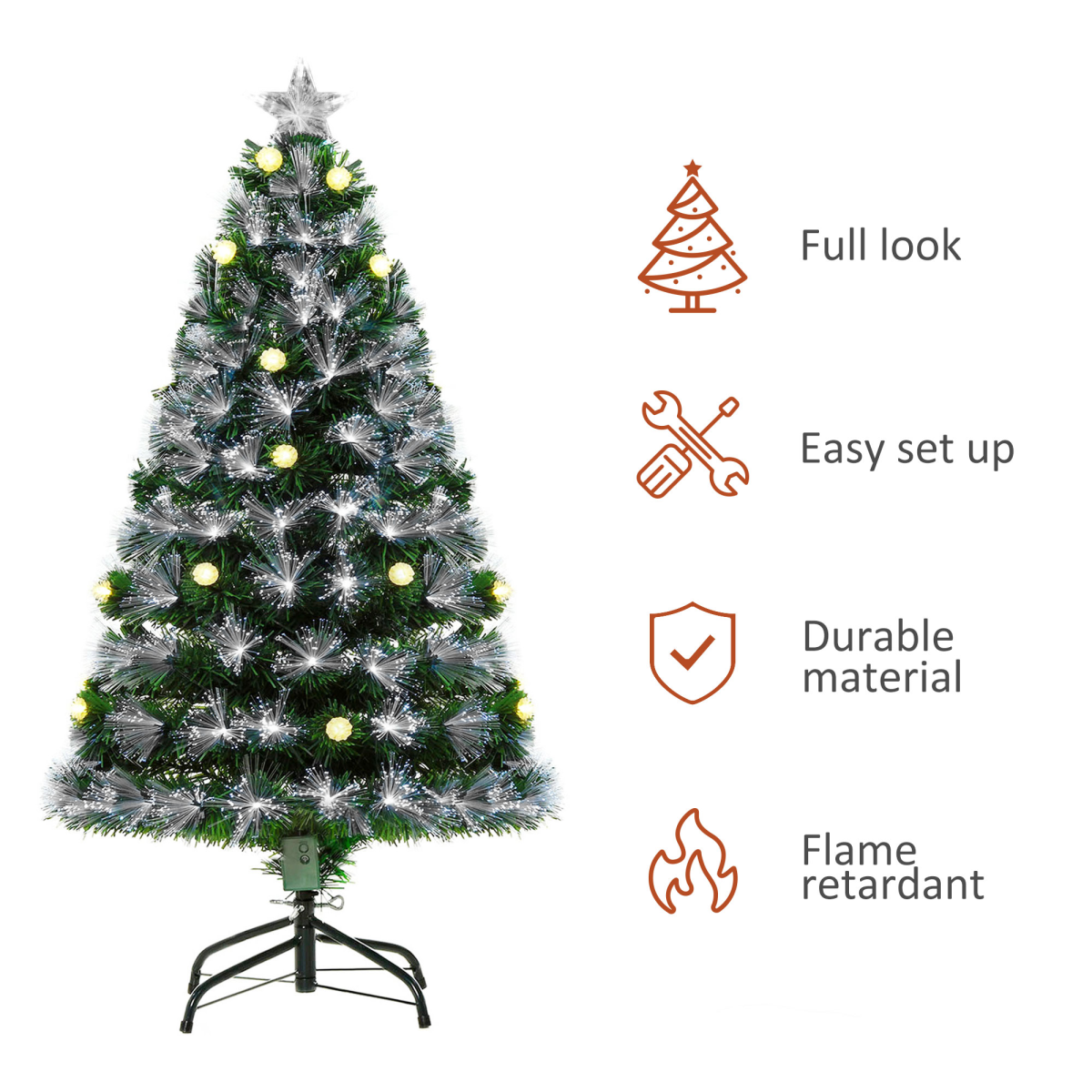 4ft White Light Christmas Tree, 90 LEDs, Star Topper, Tri-Base, Pre-Lit