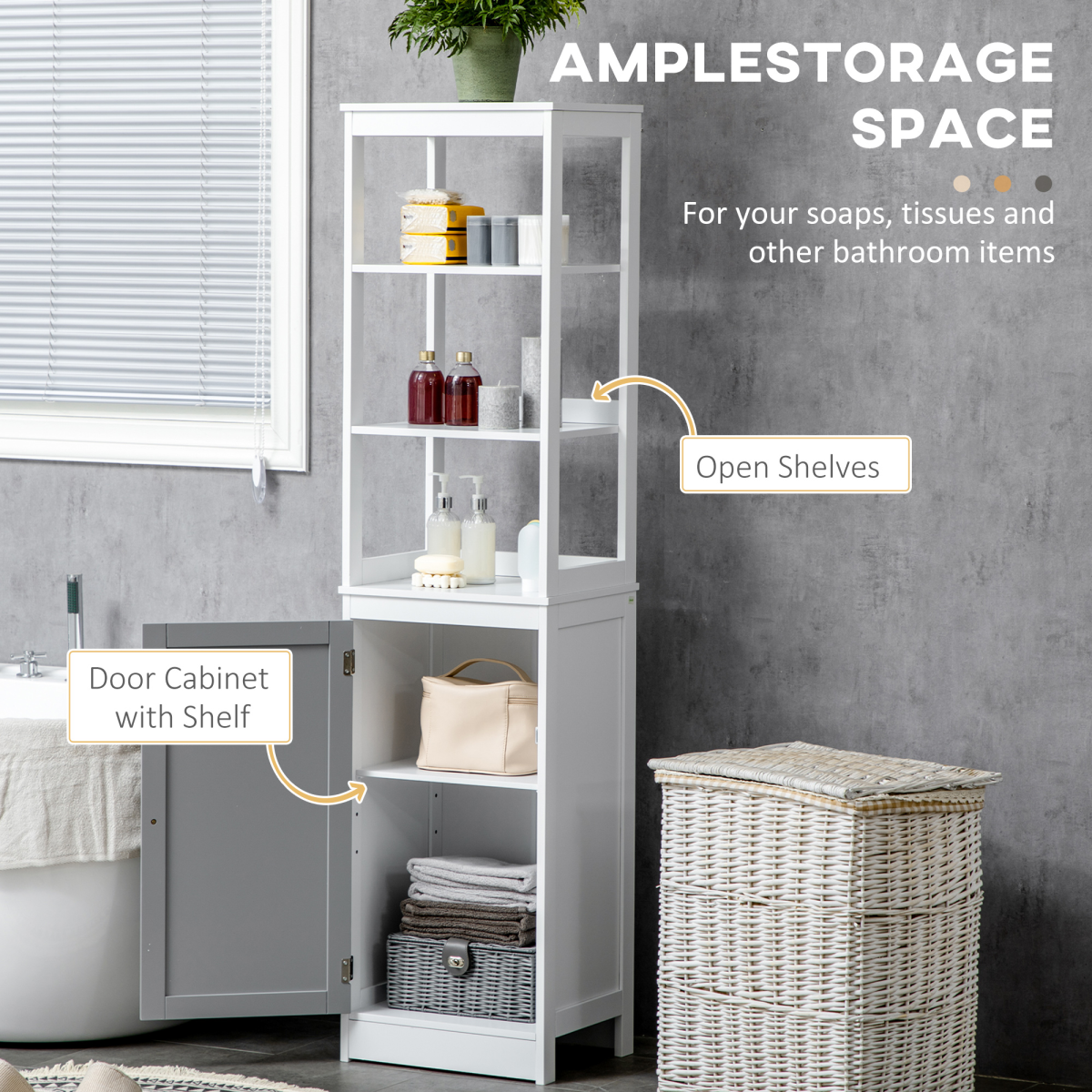 Space-Saving Tall Bathroom Storage Cabinet with Shelves - White