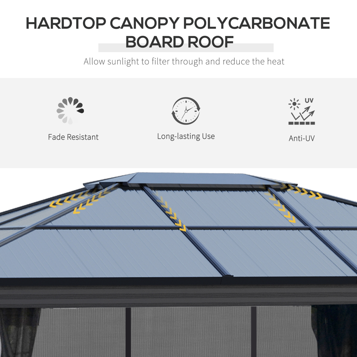 Aluminium Hardtop Gazebo 4x3.6m with Polycarbonate Roof & Curtains