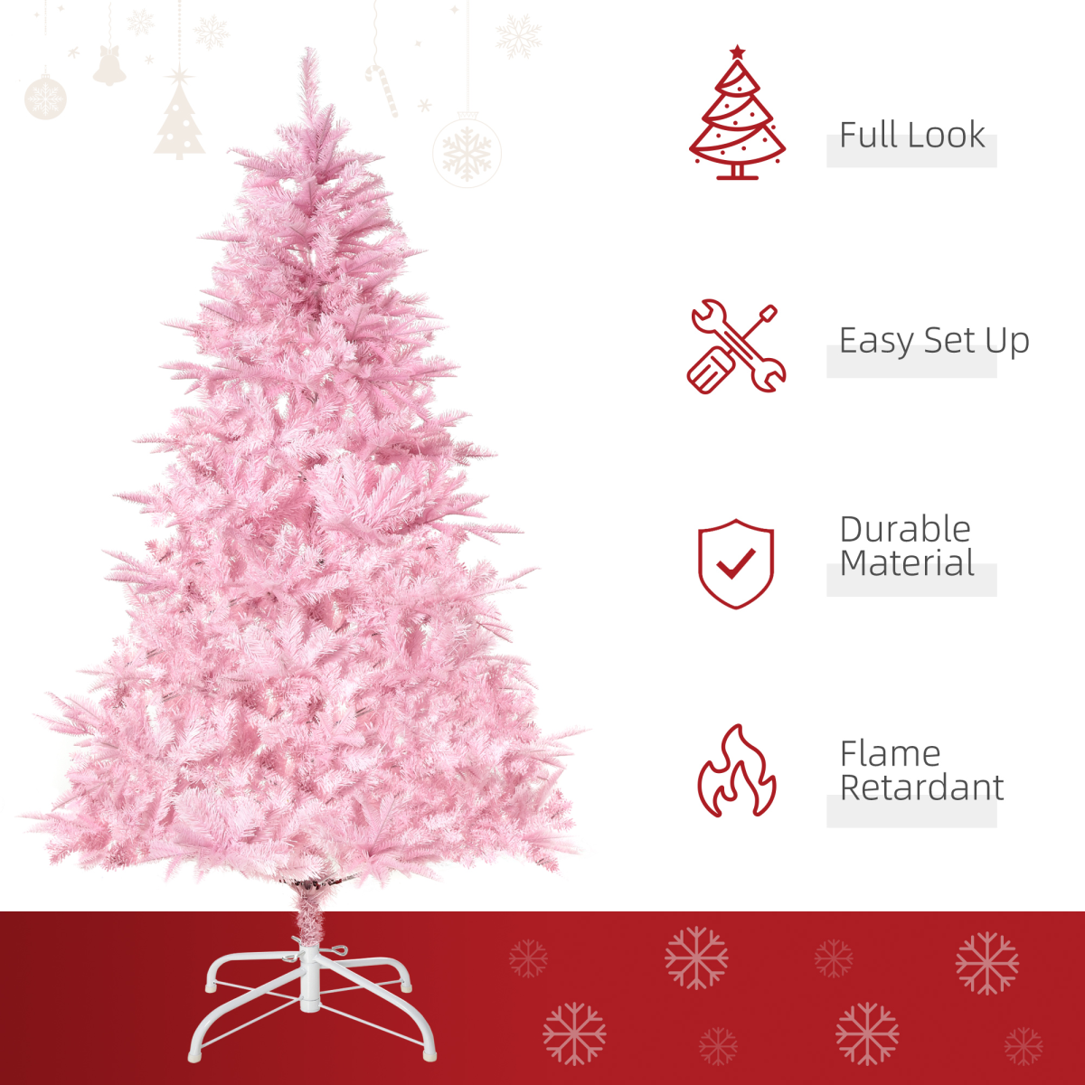 5ft Pink Artificial Christmas Tree - Automatic Open, Easy Setup, 576 Branches