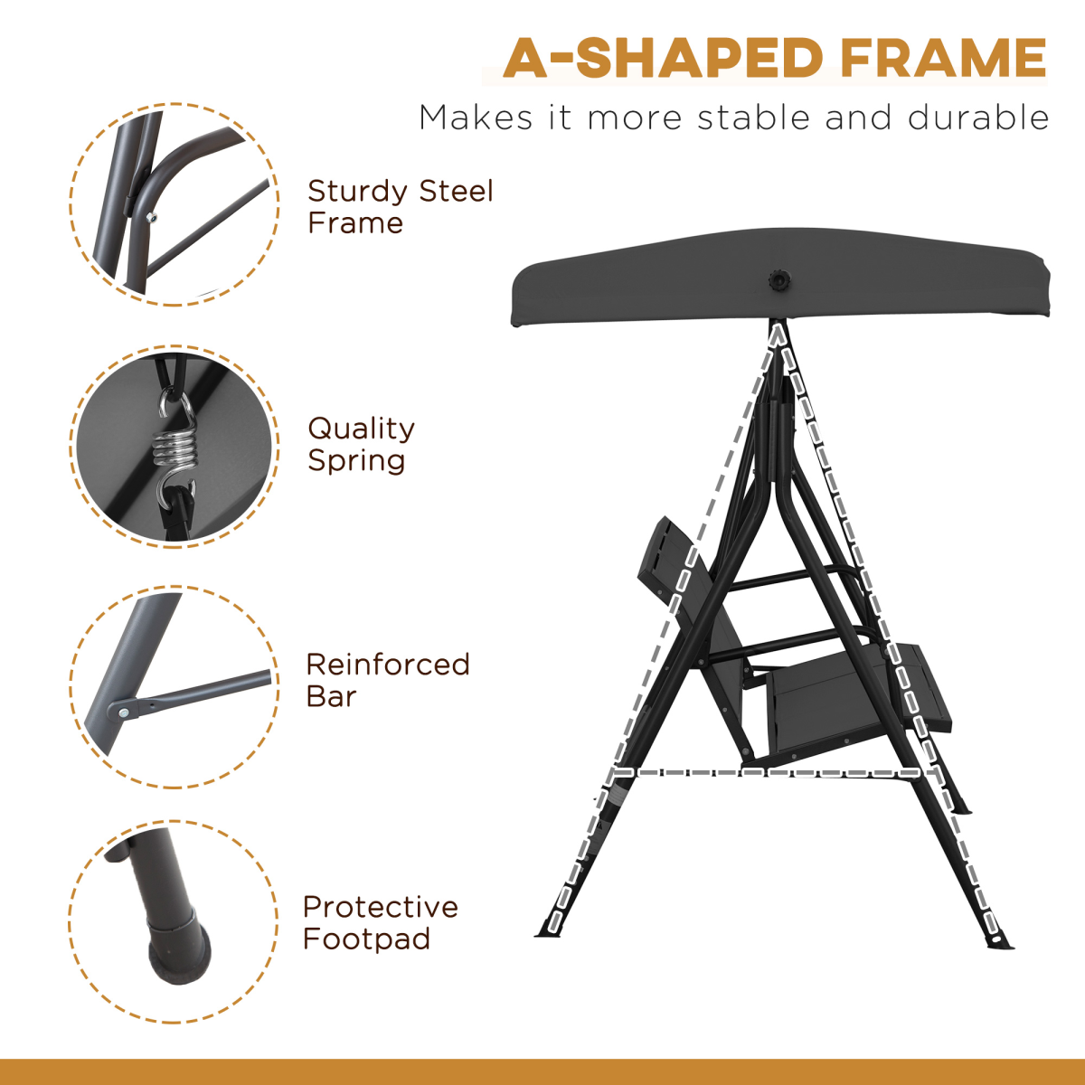 3-Seater Garden Swing with Canopy - Black