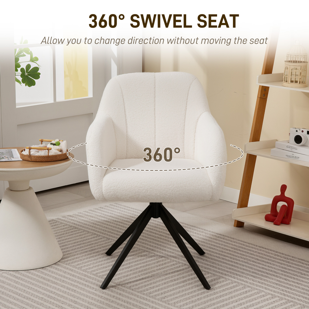 Cozy Chic: 360° Swivel Teddy Fleece Accent Chair in White
