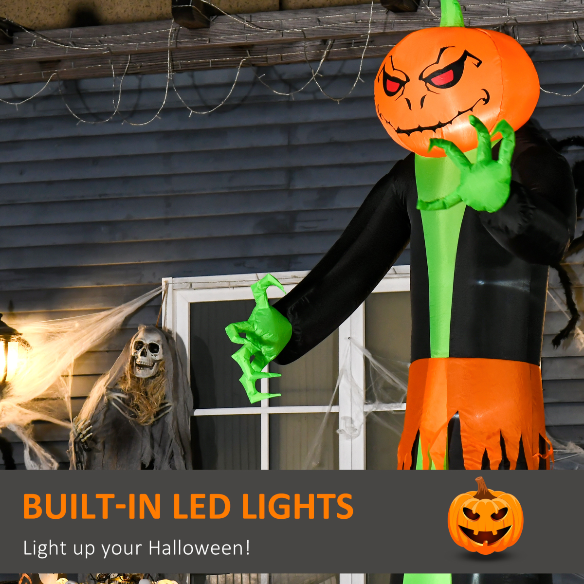 9ft Halloween Pumpkin Ghost Inflatable with Built-in LED Lights