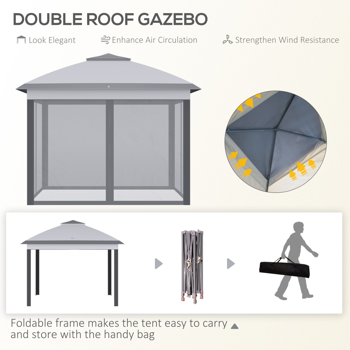 Three-Height Pop-Up Gazebo with 116 sq ft Shade & Carry Bag