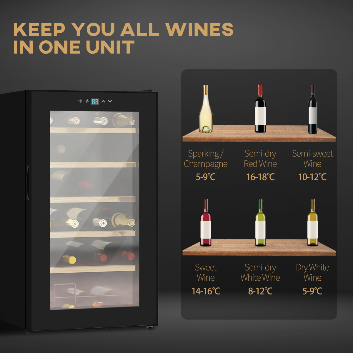 24-Bottle Wine Cooler with Glass Door & Digital Touch Control – Perfect Chill!