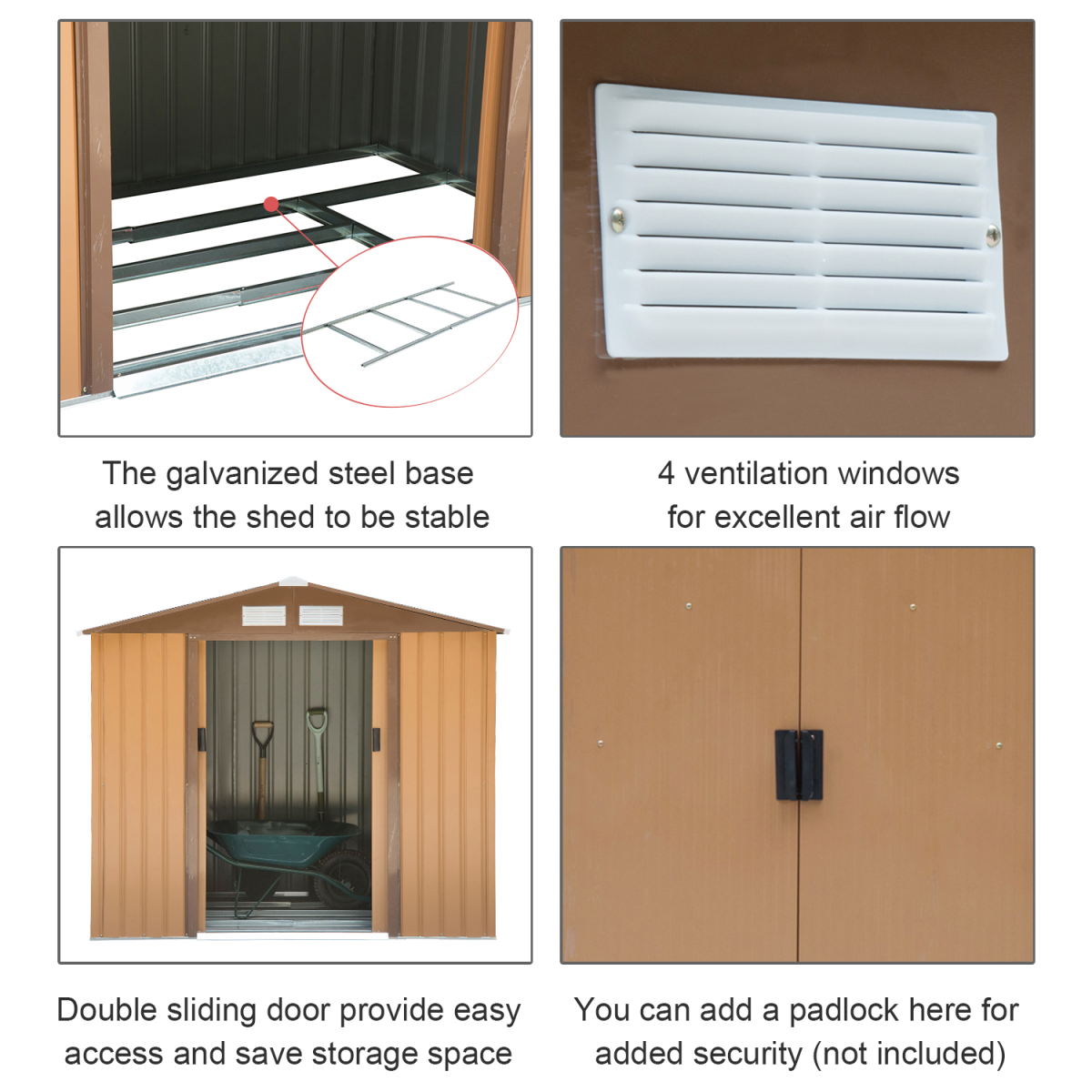 9x6 ft Metal Shed, Khaki - Weatherproof Outdoor Storage with Sliding Doors