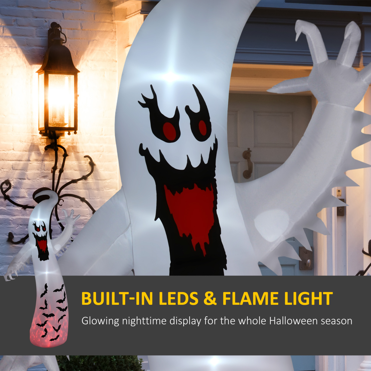 11.8ft Spooky Ghost Inflatable with LED Lights and Rotating Flame