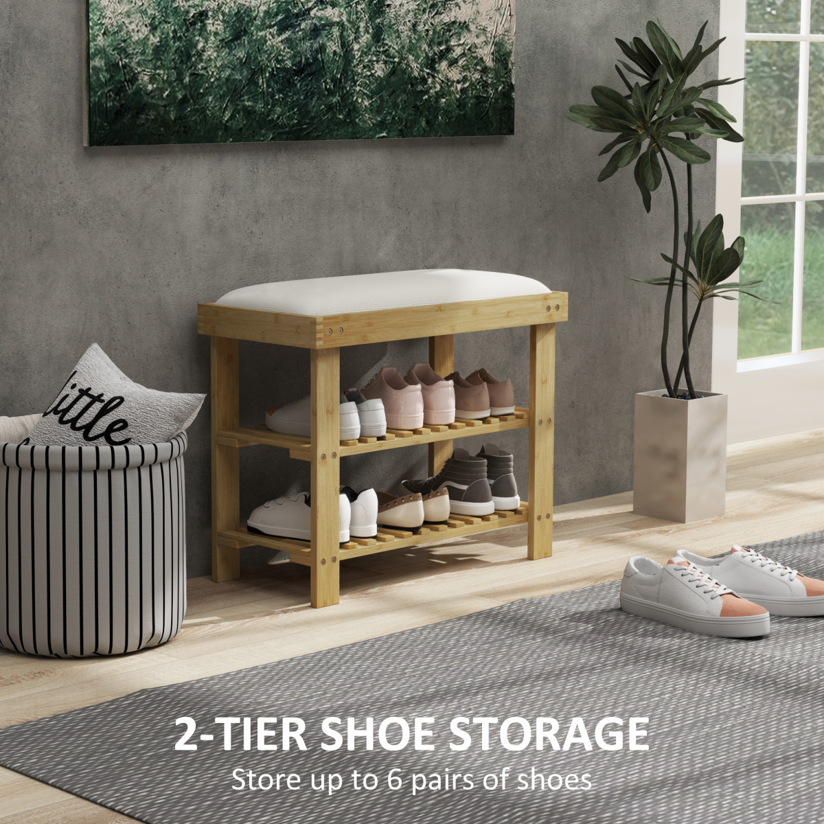 Bamboo 3-Tier Shoe Storage Bench: Stylish Entryway Organizer