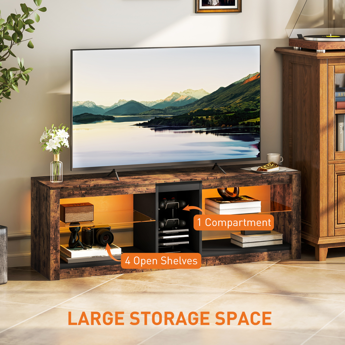 Rustic LED TV Stand - Stylish Entertainment Center for Up to 65\" Screens