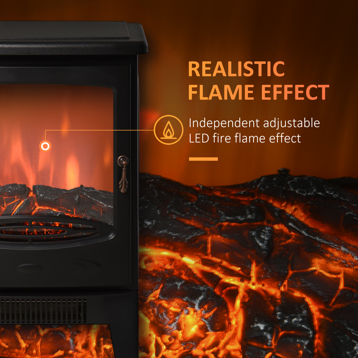 Cozy Retro Electric Fireplace Heater - 1800W Tempered Glass, Stylish & Safe