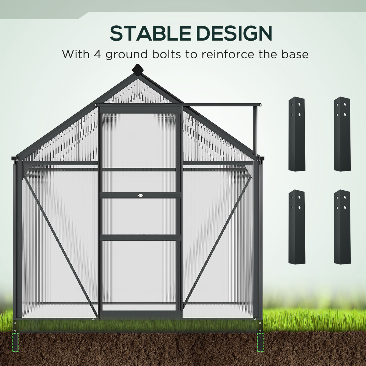 Walk-In Polycarbonate Garden Greenhouse, Aluminium Frame, Sliding Door 6x4ft