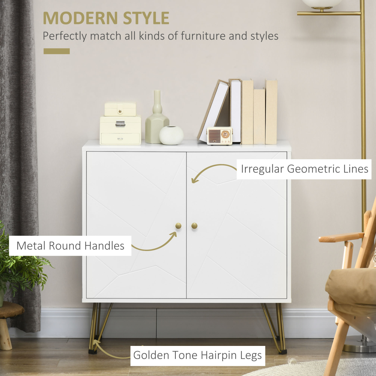 Elegant Freestanding Storage Cabinet with Adjustable Shelves