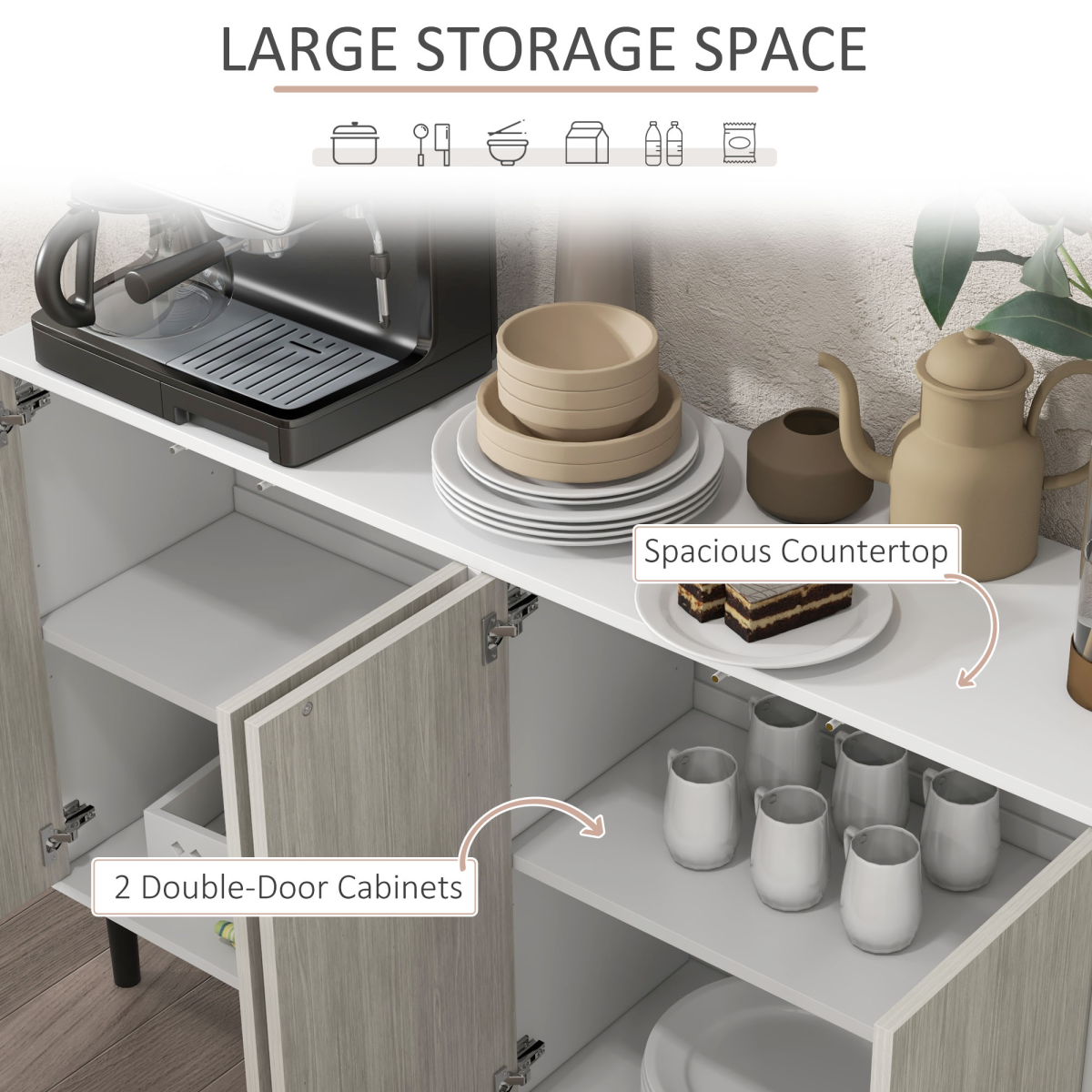 Stylish White Sideboard Cabinet with Adjustable Shelves for Organized Living