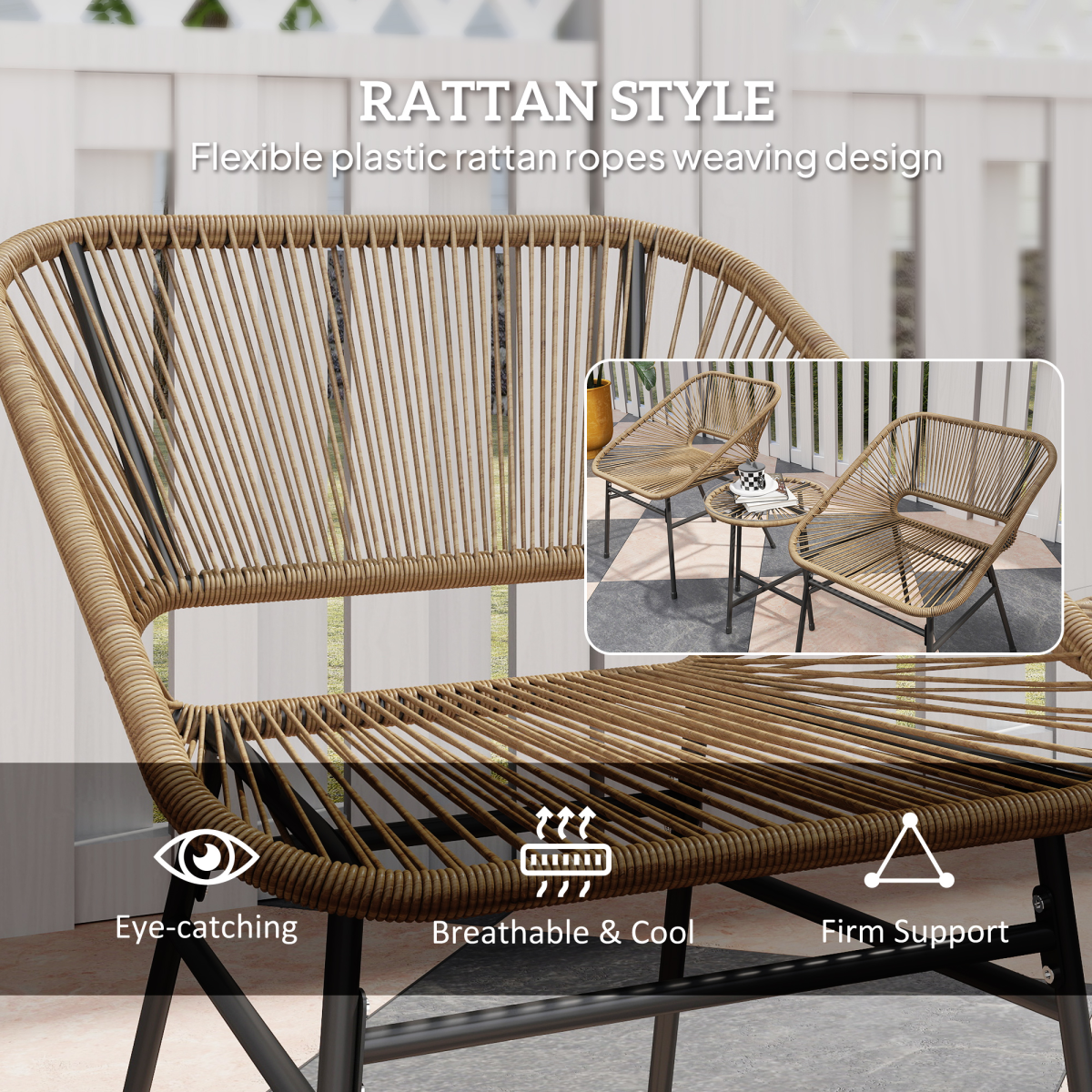 Rattan Bistro Set for Small Balconies Cushioned, Weatherproof