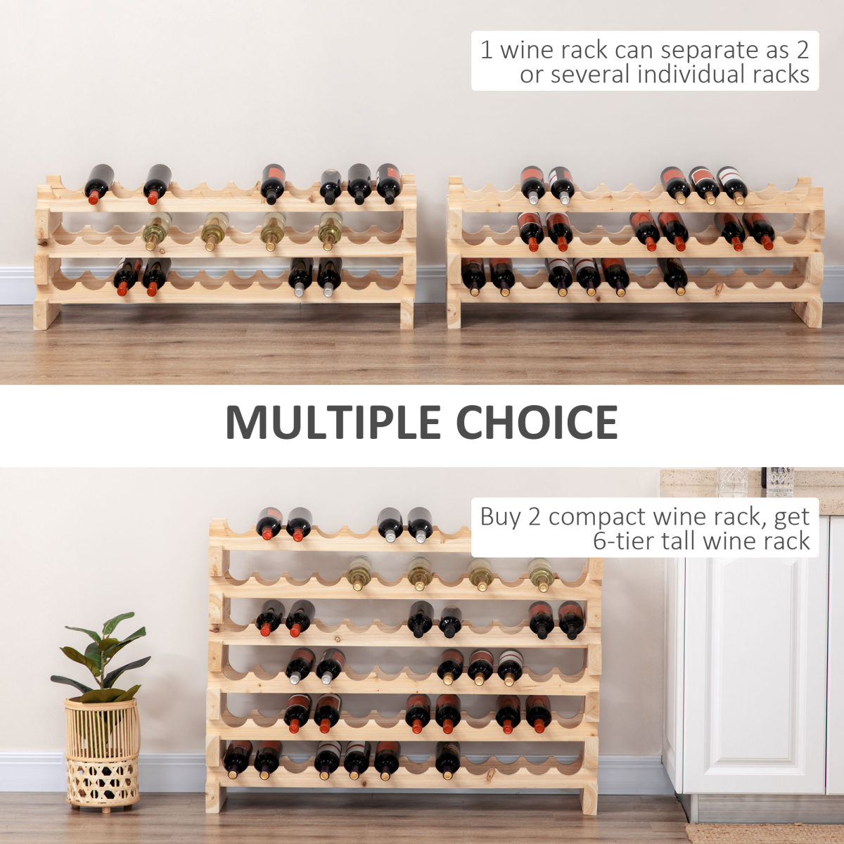 Elegant 36-Bottle Fir Wood Wine Rack - Stylish Storage for Wine Lovers