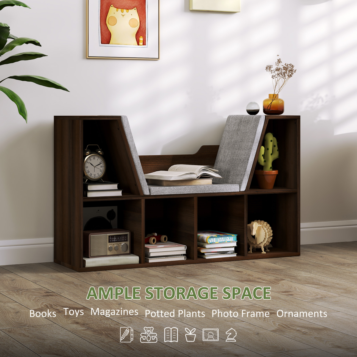 Cube Bookshelf & Reading Seat: Stylish Organizer with 6 Storage Cubes