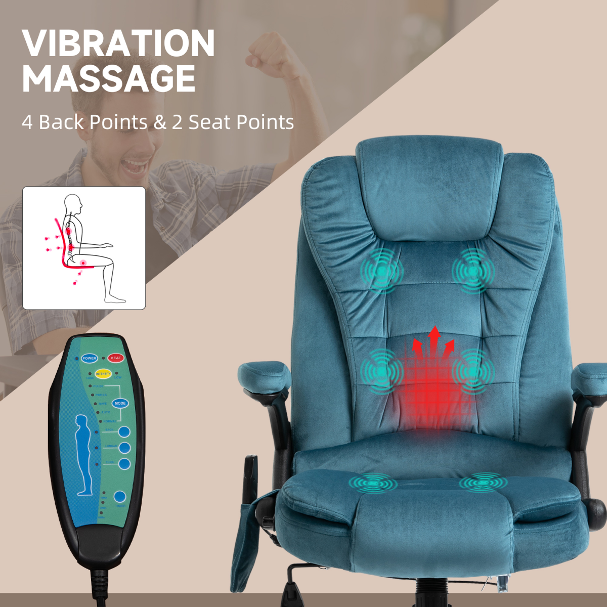 Ultimate Comfort Executive Reclining Chair with Massage & Heating - Blue
