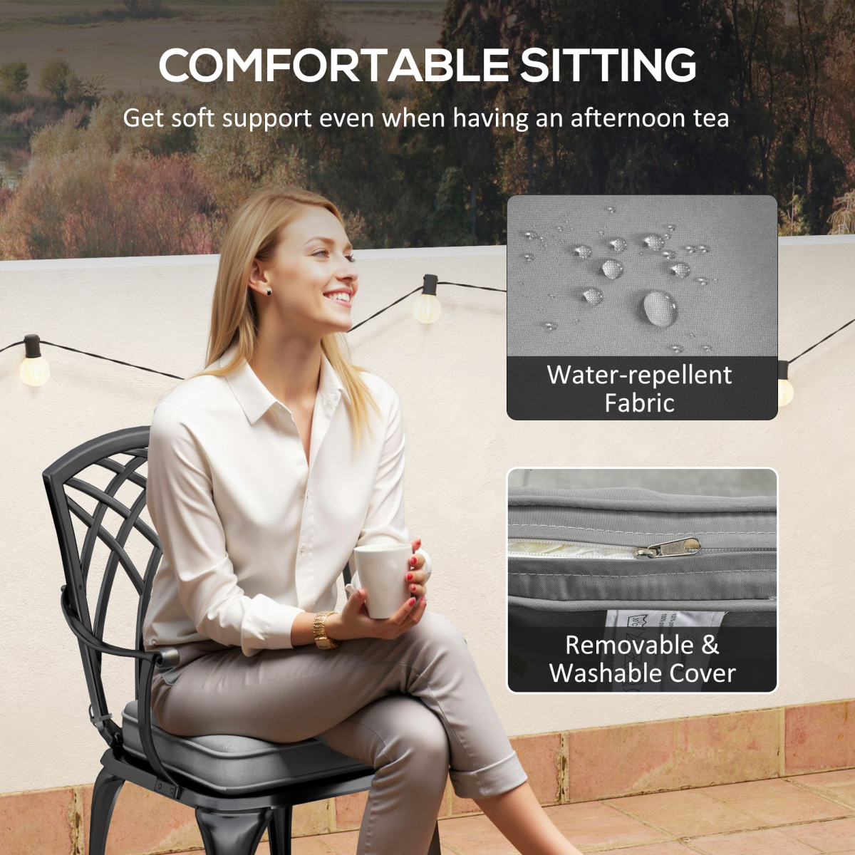 3-Piece Aluminium Garden Set: Round Table, Cushions, Parasol Hole