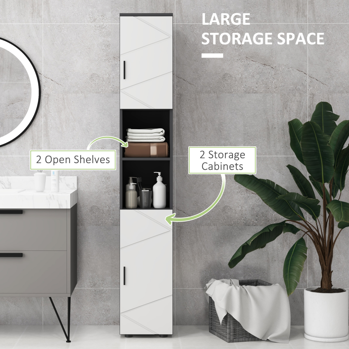 Kleankin Slim Tall Bathroom Storage Cabinet with Soft-Close Doors - Space Saver!