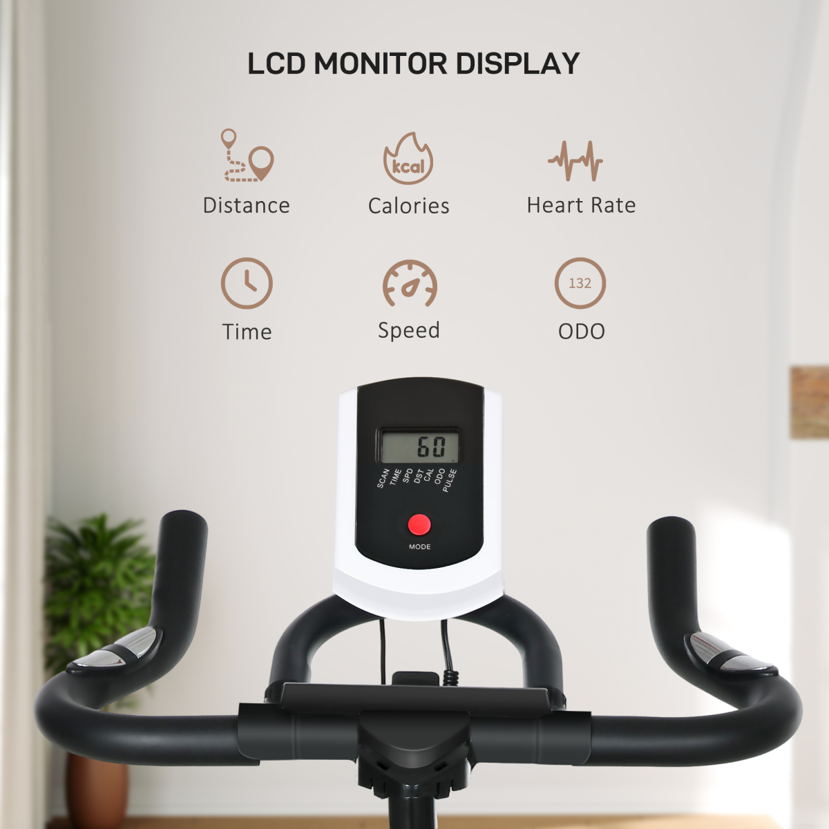 Indoor Cycling Bike: LCD Display, Heart Rate Sensor, Orange Power