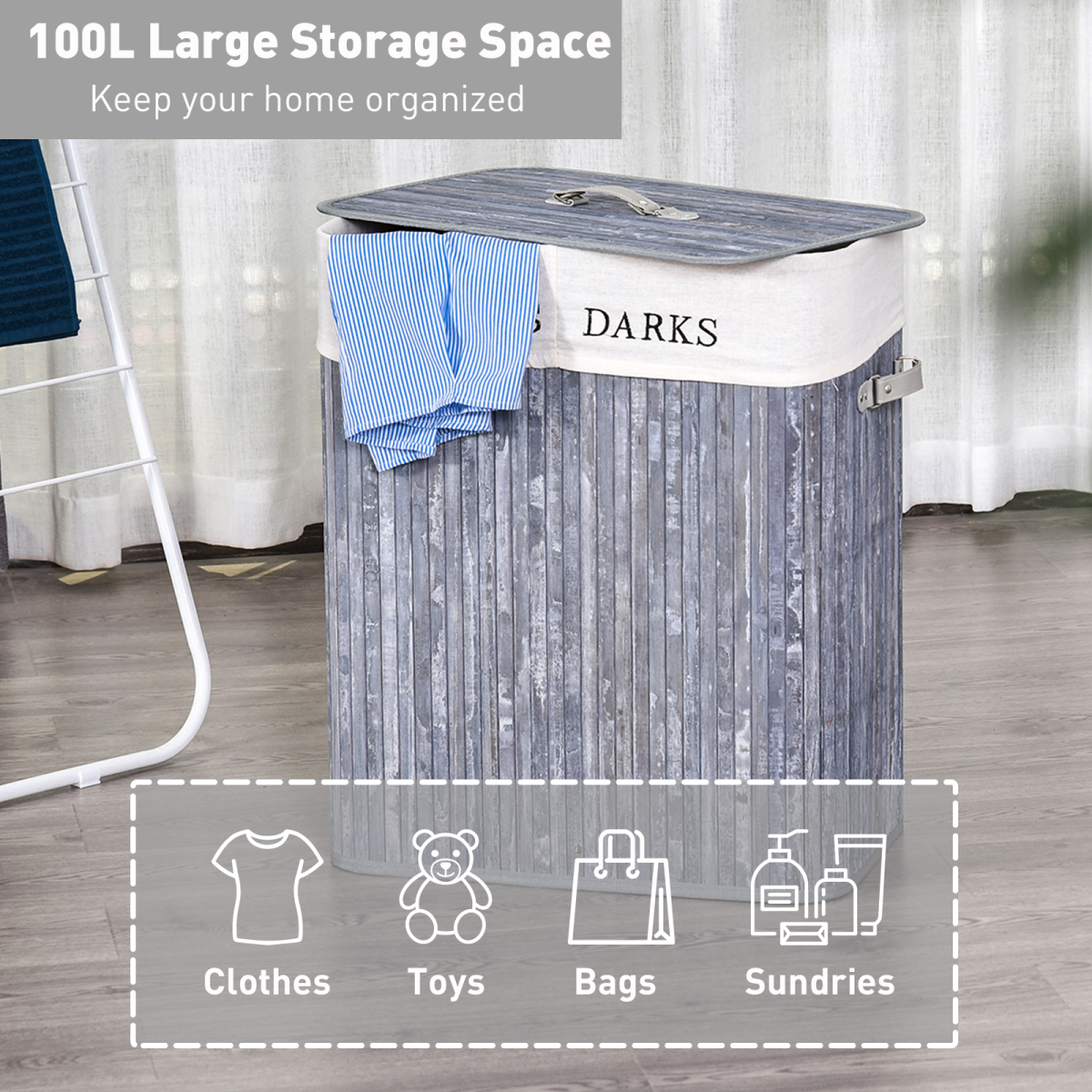 Bamboo Laundry Hamper with Removable Liner, Foldable & Lightweight