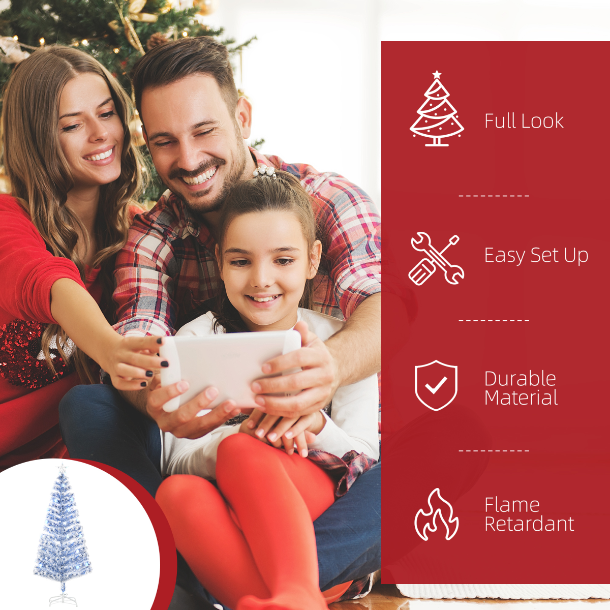 HOMCOM Fibre Optic Christmas Tree - 26 LEDs, White/Blue, Foldable