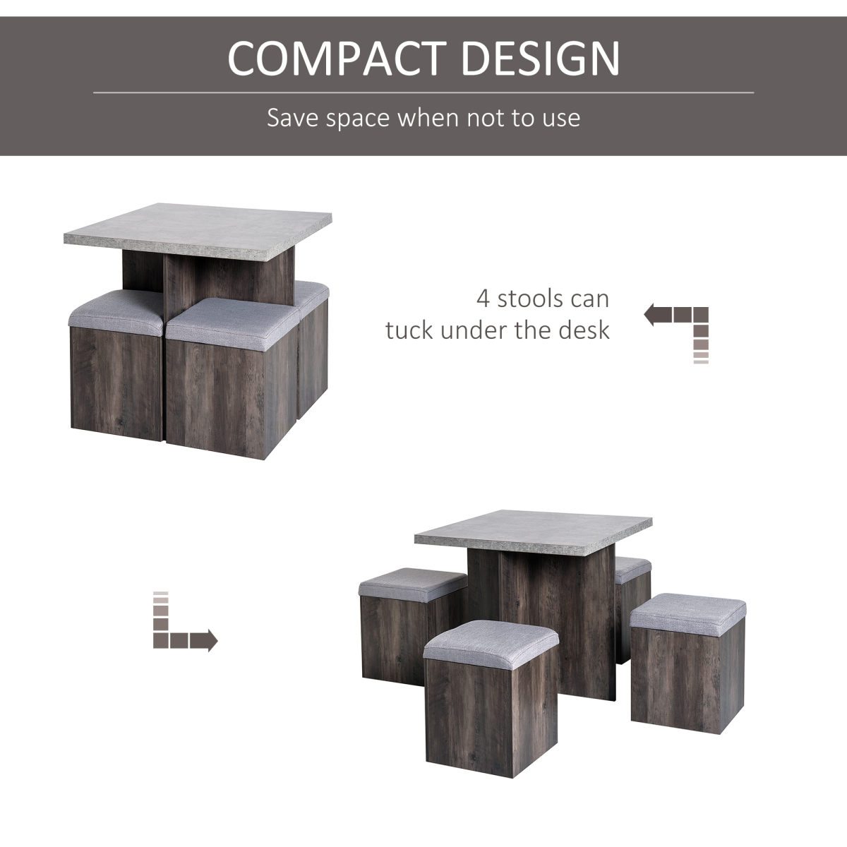 Chic 5-Piece Garden Wooden Dining Set with Removable Storage Lids, Grey