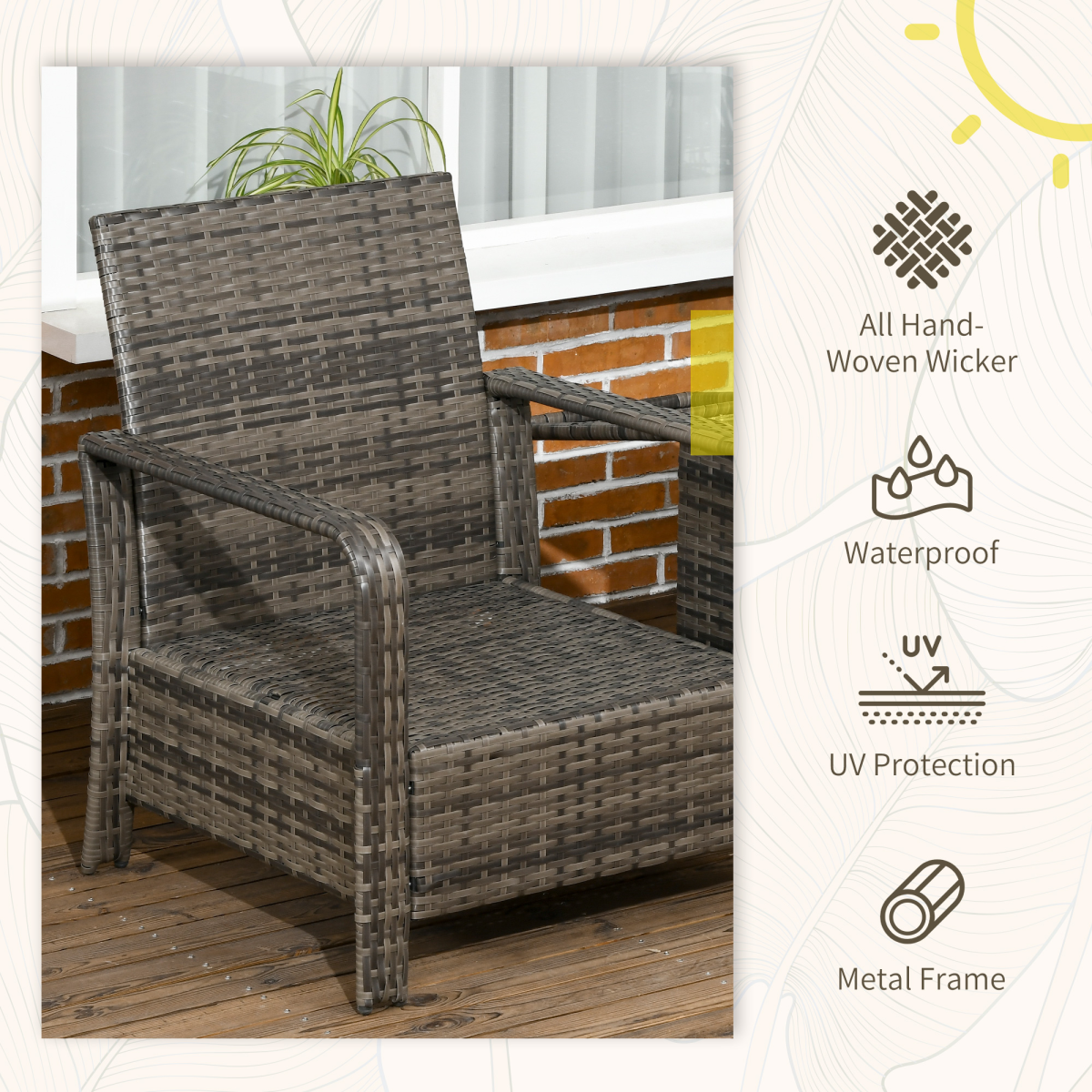 3-Piece PE Rattan Garden Sofa Set - 2 Chairs & Storage Table, Grey