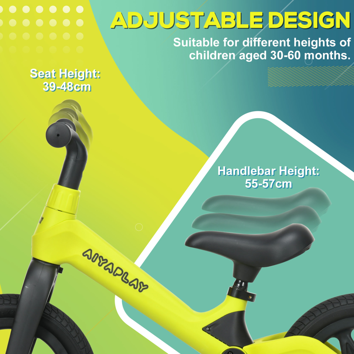 Green Adjustable Baby Balance Bike - Seat & Handlebar, 2-6 Years