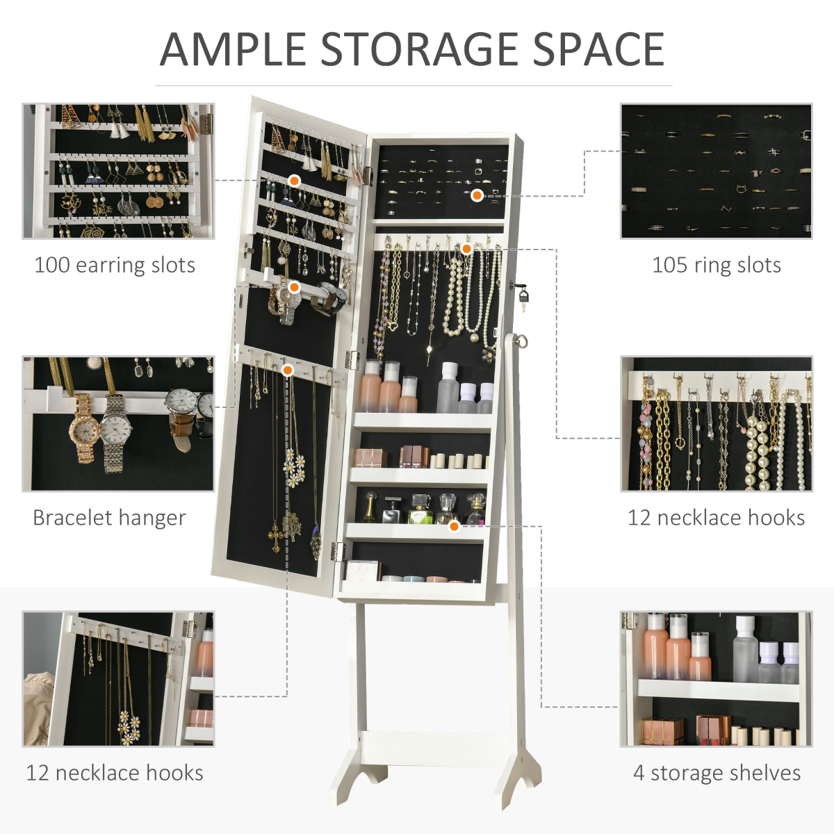 Elegant Lockable Mirrored Jewellery Cabinet - Ultimate Organizer & Stylish Decor