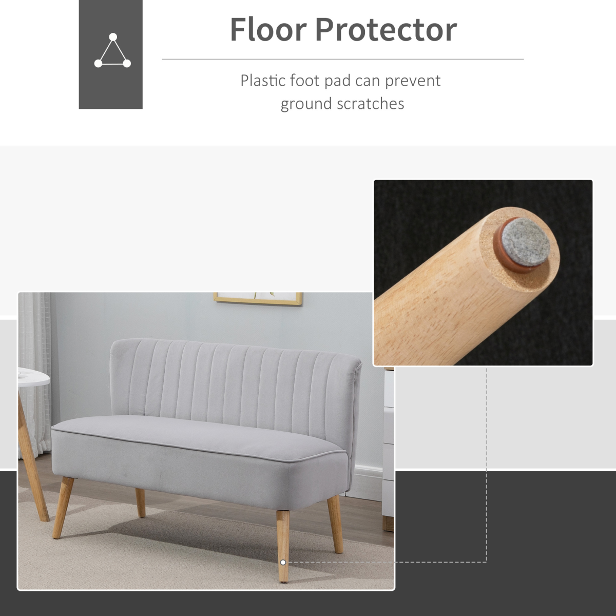 Velvet Double-Seat Loveseat Sofa with Wooden Legs - Grey