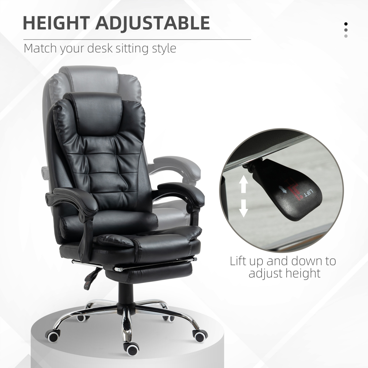 PU Leather High-Back Office Chair with Swivel Wheels - Black