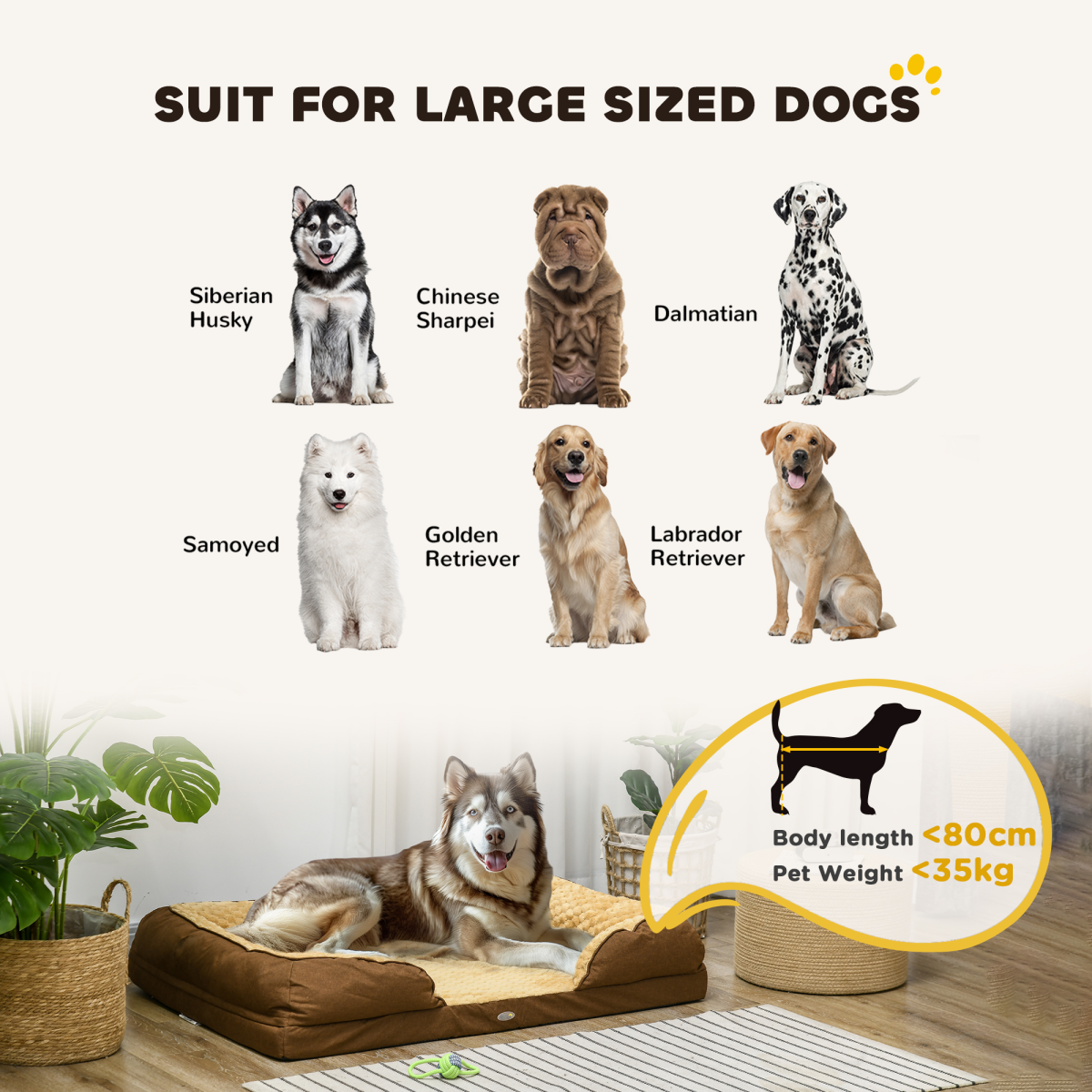 PawHut Calming Dog Bed - Plush Mattress for Large Pets, Washable & Non-Slip