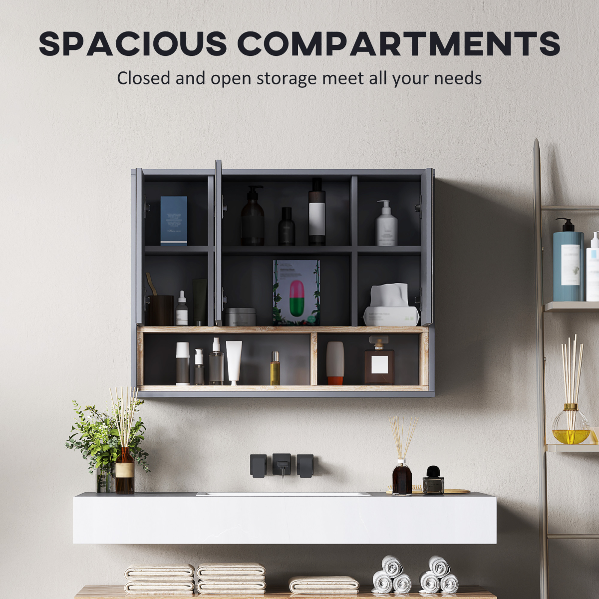 Elegant Wall-Mounted Bathroom Cabinet with Mirror & Smart Storage Solutions