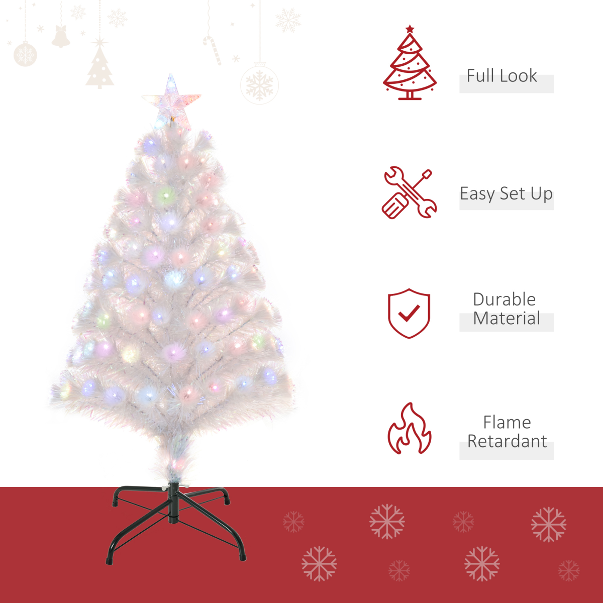 3ft Pre-Lit Artificial Christmas Tree with Fibre Optic LEDs - Xmas White