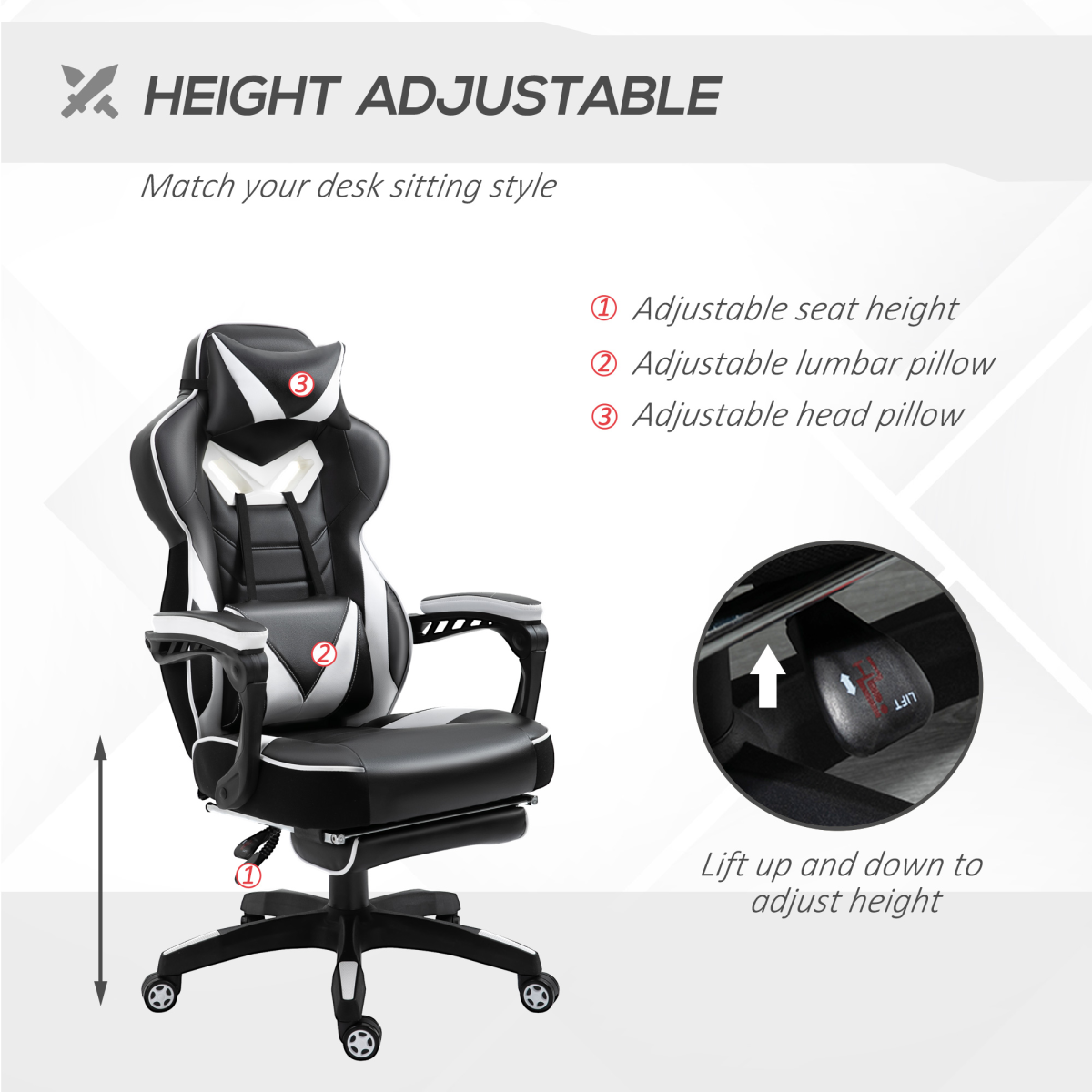 Ergonomic Gaming Chair with Reclining Footrest - Stylish White Office Comfort