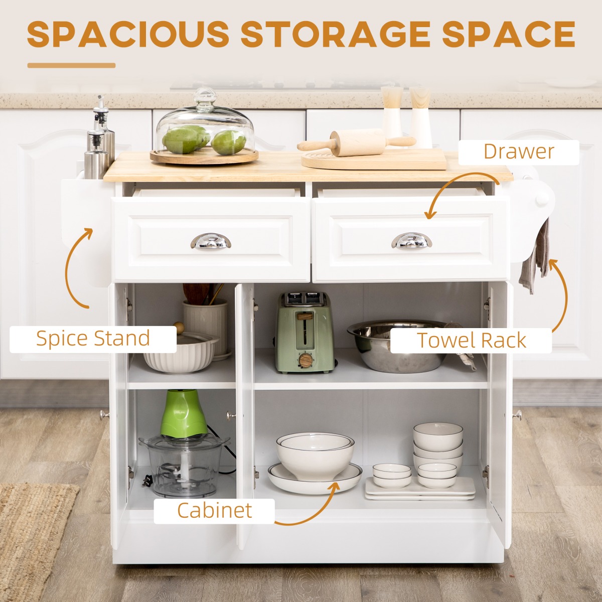 Versatile Rolling Kitchen Island Trolley with Adjustable Shelves & Storage