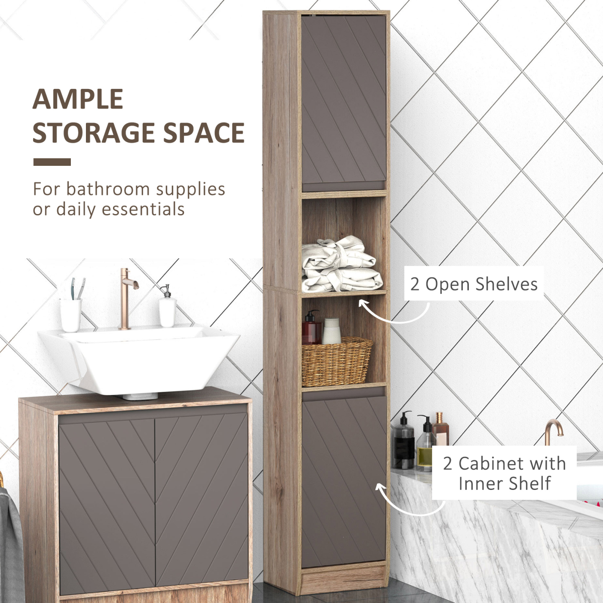 Elegant 170cm Slimline Freestanding Storage Cabinet with Adjustable Shelves