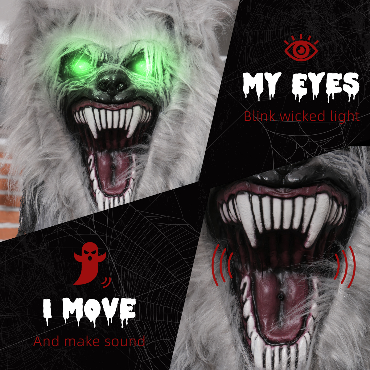 Halloween Skeleton Werewolf Animatronic Prop with Light-Up Eyes