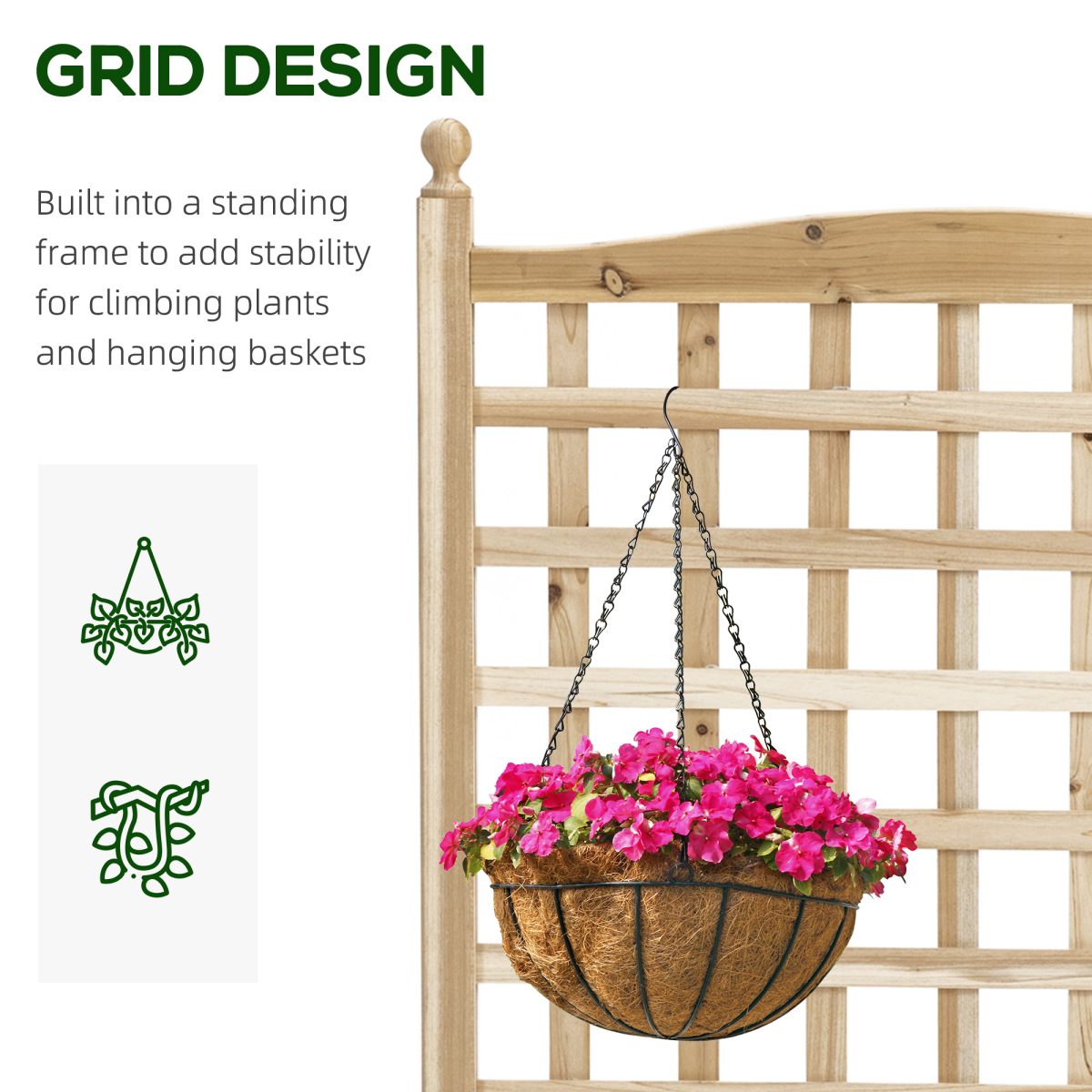 Raised Garden Bed with Trellis - Indoor/Outdoor Natural Fir Wood