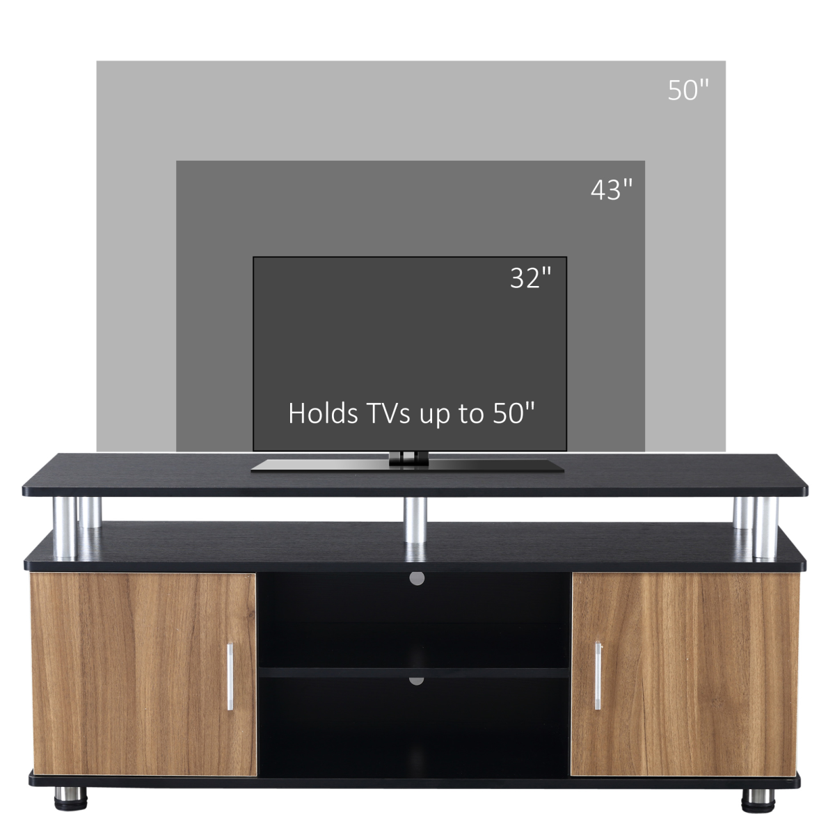 Modern Stylish TV Cabinet Stand - Space Saving Media Console in Black & Walnut
