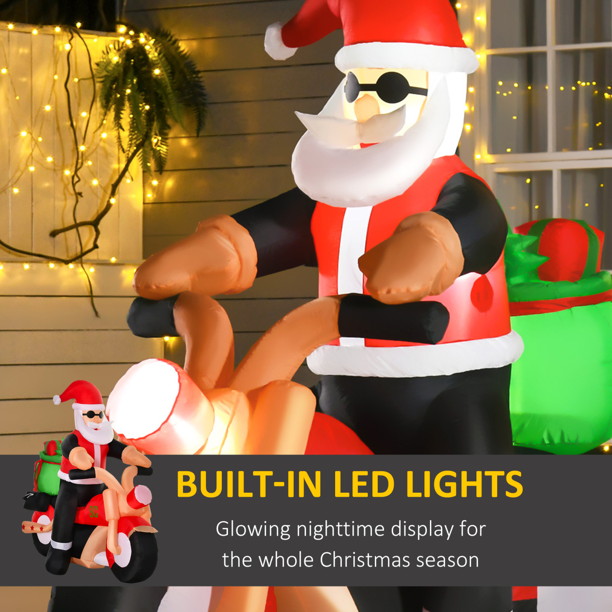5.5ft Light-Up Santa Riding a Bike Inflatable Lawn Decor