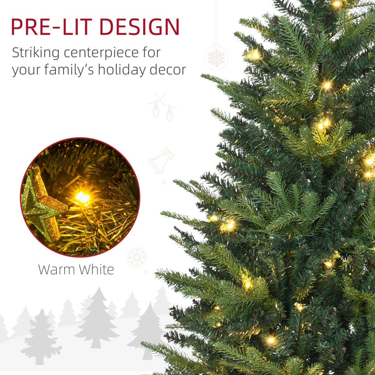 1.2m 4ft Pre-lit Christmas Tree with 750 Tips, Vase Base, 80 LEDs
