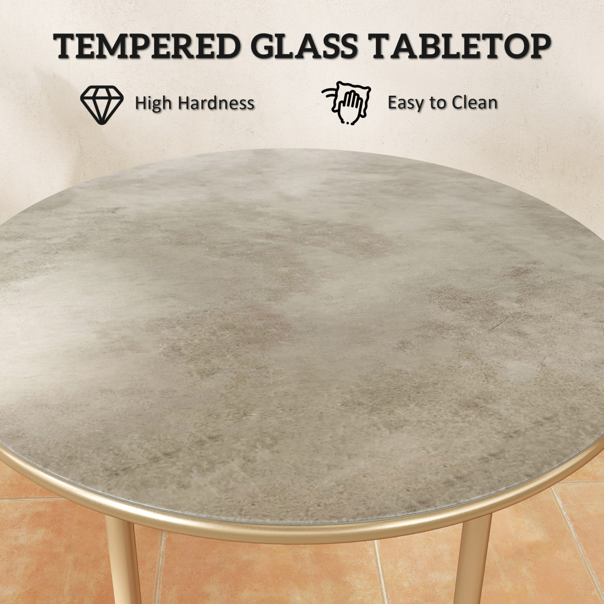Chic Round Table with Elegant Faux Marble Glass Top - Beige