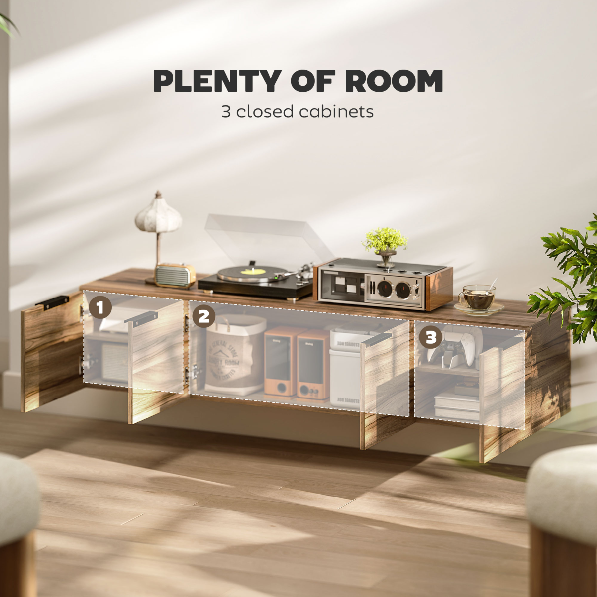 Rustic Brown Wall-Mounted Floating TV Stand with Stylish Storage Solutions
